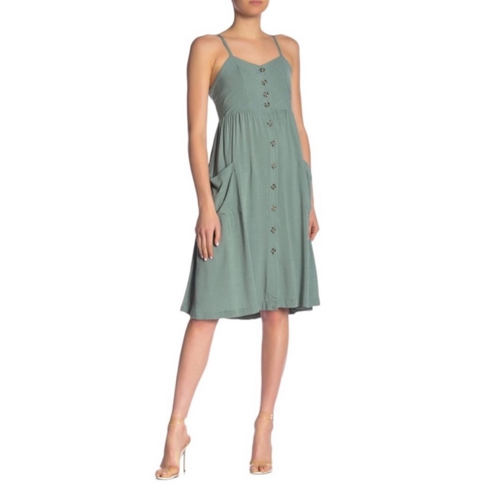 NWT | Good Luck Gem | Button Front Midi Dress in Sage | Size Medium